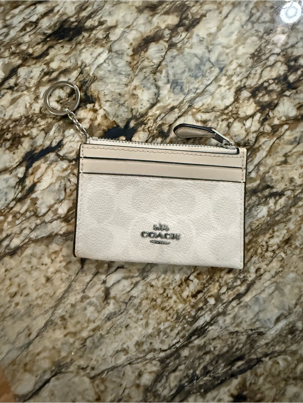 Coach Cream Signature Zip Card Case with Key Ring